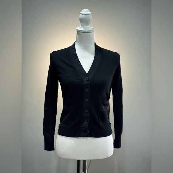 Black J. Crew Tuxedo Trim Wool Cardigan Size M VGUC - Picture 1 of 5